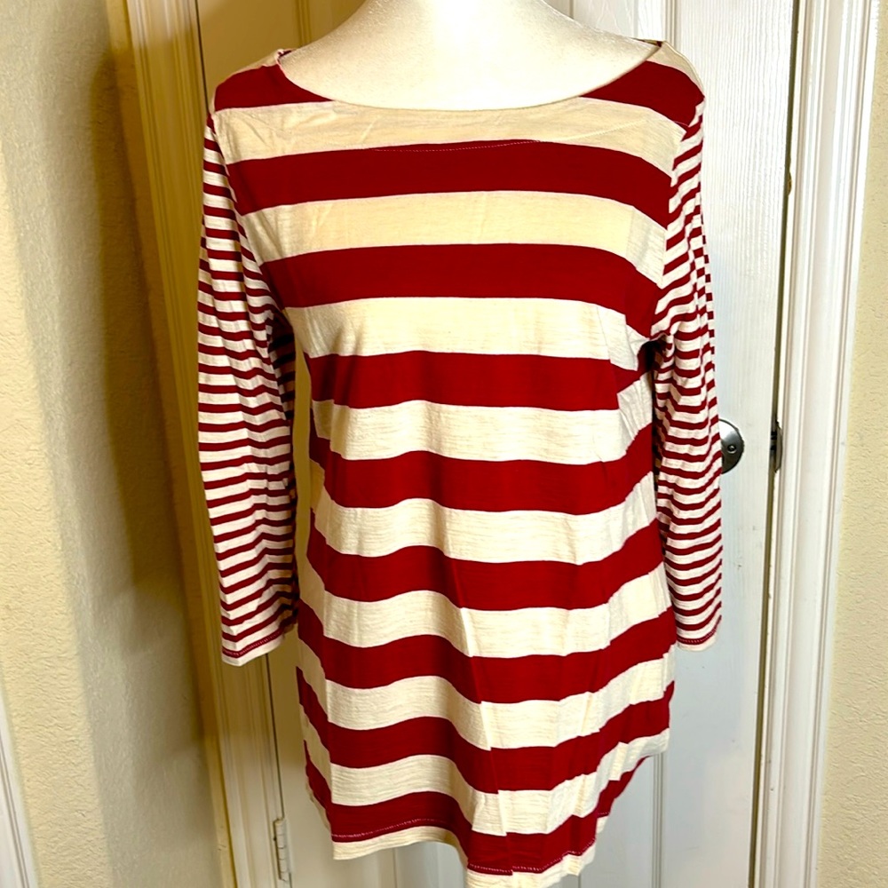 Mix & Match 2/$16 Loft Cotton Striped Red & Cream 3/4 Sleeve Tee